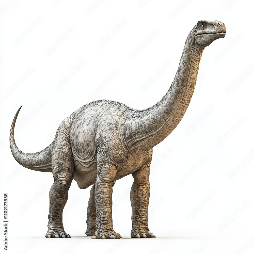 Fototapeta premium artistic composition of Diplodocus dinosaur on clean white background, showcasing its long neck and unique features. This majestic creature evokes sense of wonder and curiosity
