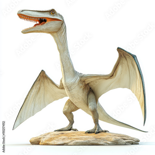 artistic composition of Pteranodon on clean white background, showcasing its impressive wings and detailed features. This dinosaur figure evokes sense of wonder and fascination