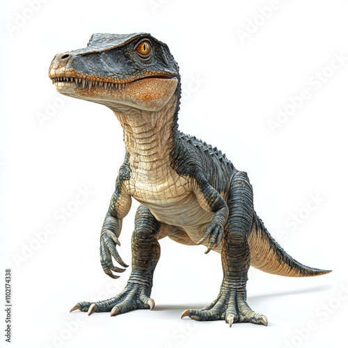 artistic representation of Suchomimus, dinosaur with unique appearance, showcasing its detailed scales and striking features against clean white background