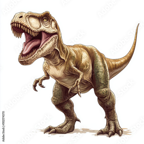 artistic composition of Tyrannosaurus rex, showcasing its powerful stance and detailed features. This dinosaur illustration captures essence of prehistoric life and evokes sense of wonder
