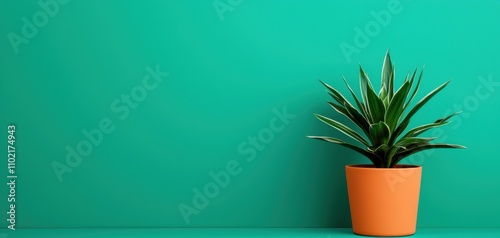 design style eclectic layout concept. A potted plant sits against a vibrant teal wall, creating a fresh and modern aesthetic.
