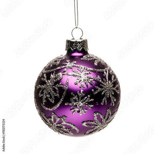 vibrant purple bauble adorned with silver snowflake accents
