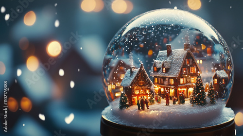 A snow globe with a town in it