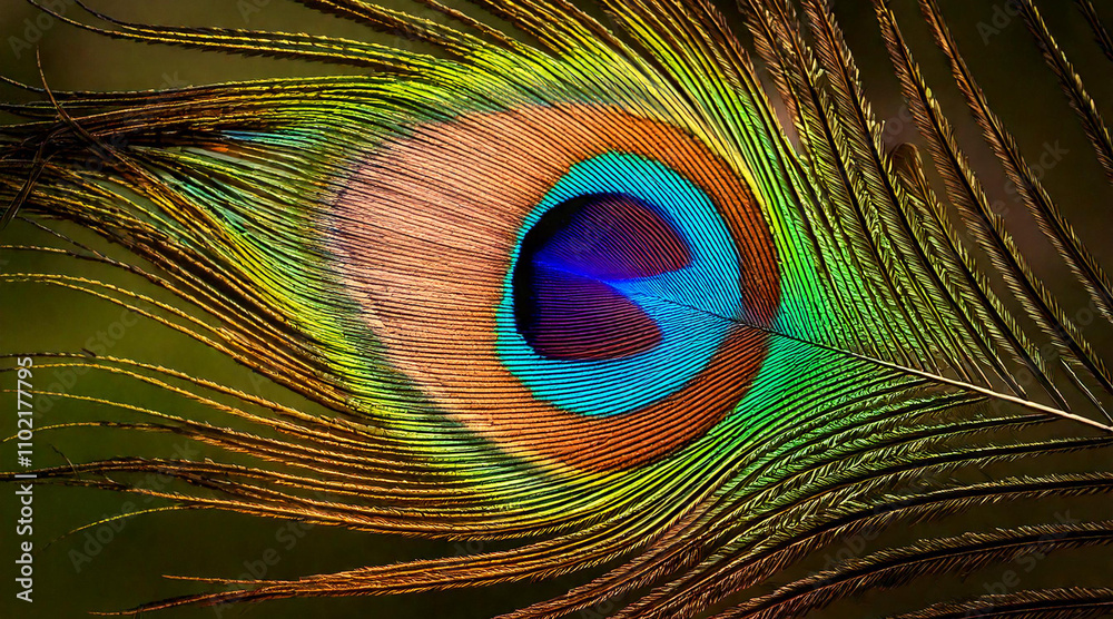 Fototapeta premium A close-up of a peacock feather, with intricate details and shimmering colors