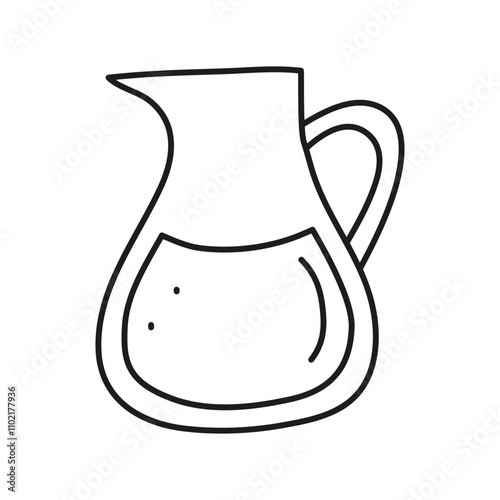 Doodle outline drink in glass jar or jug isolated on white background. Natural water beverage.