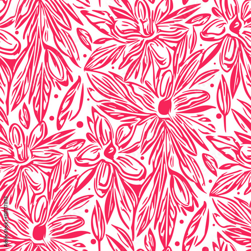 Monochrome  seamless pattern with flowers.  Vector illustration
