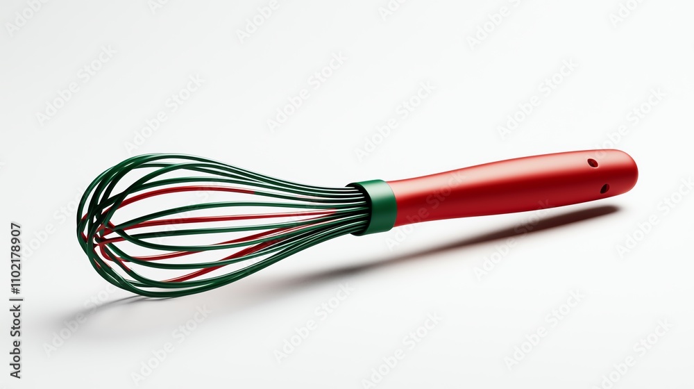 Colorful whisk with red handle, white background Colorful whisk with red handle, white background