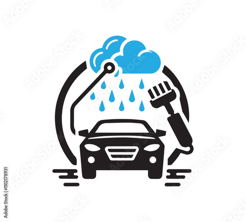 Car wash logo with  water spray in flat vector design style
