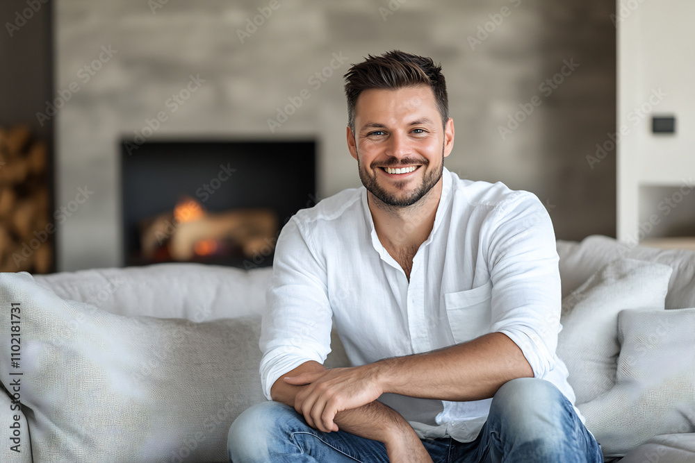 Happy man in cozy room