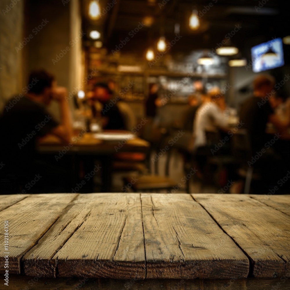 Wooden board empty table in front of blurred background Mockup restaurants
