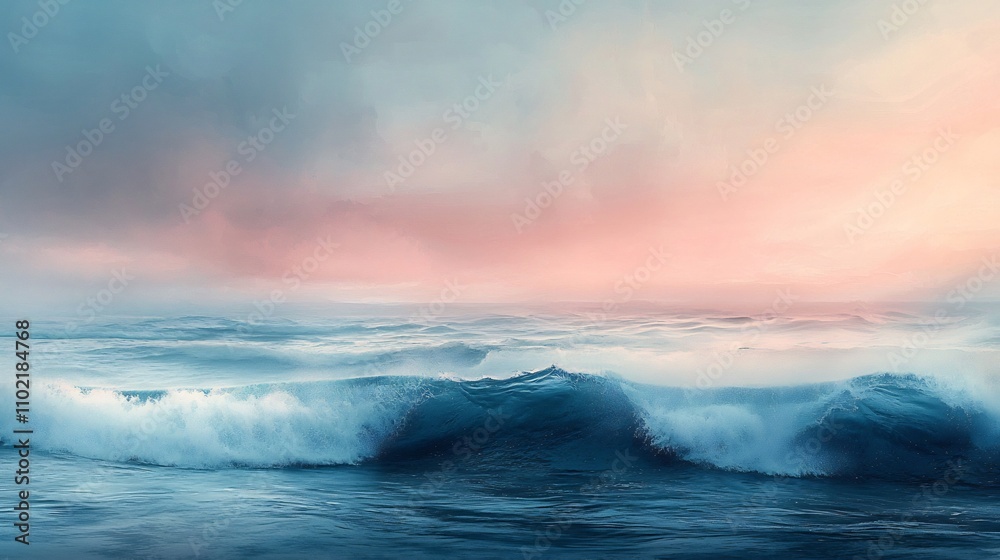 Tranquil Coastal Seascape at Sunset with Dramatic Sky and Waves Tranquil Coastal Seascape at Sunset with Dramatic Sky and Waves