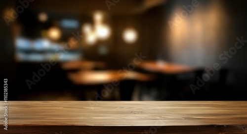 Wooden board empty table in front of blurred background Mockup restaurants