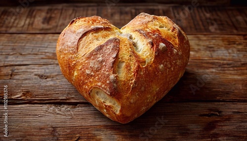 heart shaped bread on wooden table photo