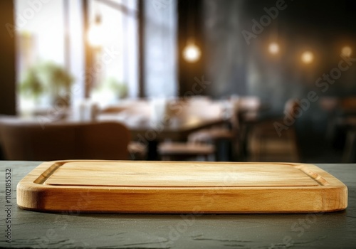 Wooden board empty table in front of blurred background Mockup restaurants