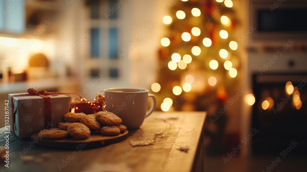 Fototapeta premium Warm Christmas Treats: Cookies and a Cozy Cup by the Tree
