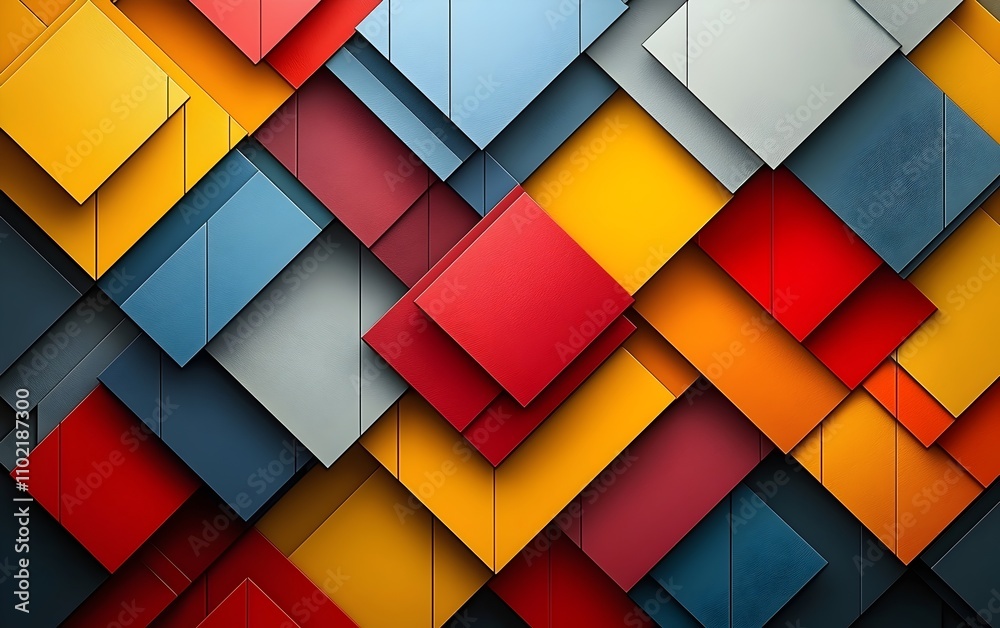 An abstract composition featuring layered geometric shapes in vibrant red, yellow, blue, and gray tones, creating a dynamic and energetic atmosphere. An abstract composition featuring layered geometric shapes in vibrant red, yellow, blue, and gray tones, creating a dynamic and energetic atmosphere.