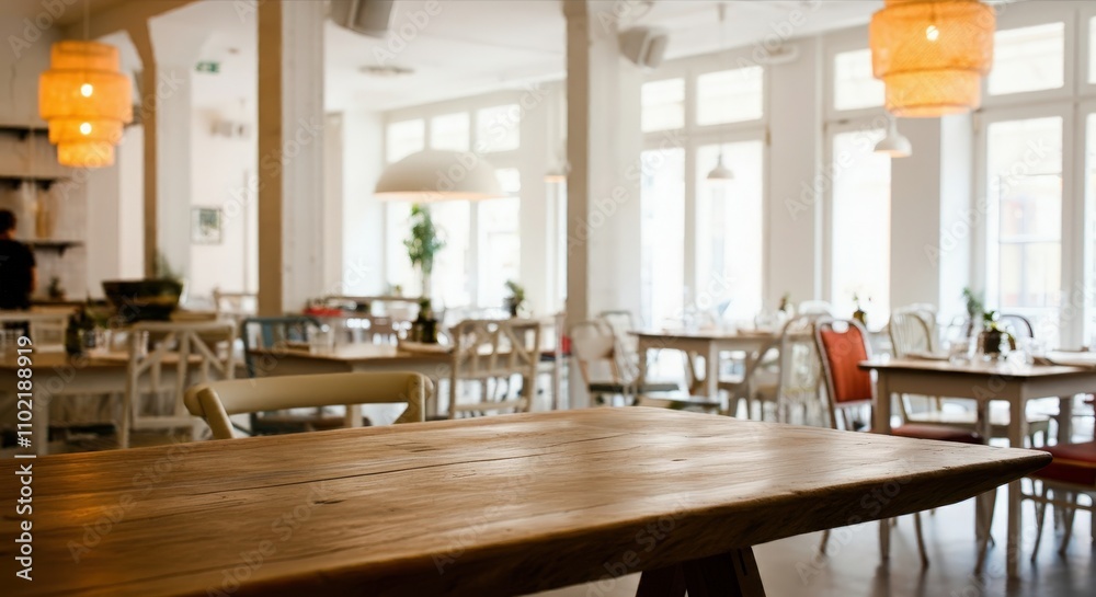 Wooden board empty table in front of blurred background Mockup restaurants, Kitchen Wooden board empty table in front of blurred background Mockup restaurants, Kitchen