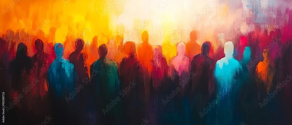 many people walking together on bustling street, multicultural people and diversity concept, oil painting abstract impressionism design artful illustration many people walking together on bustling street, multicultural people and diversity concept, oil painting abstract impressionism design artful illustration