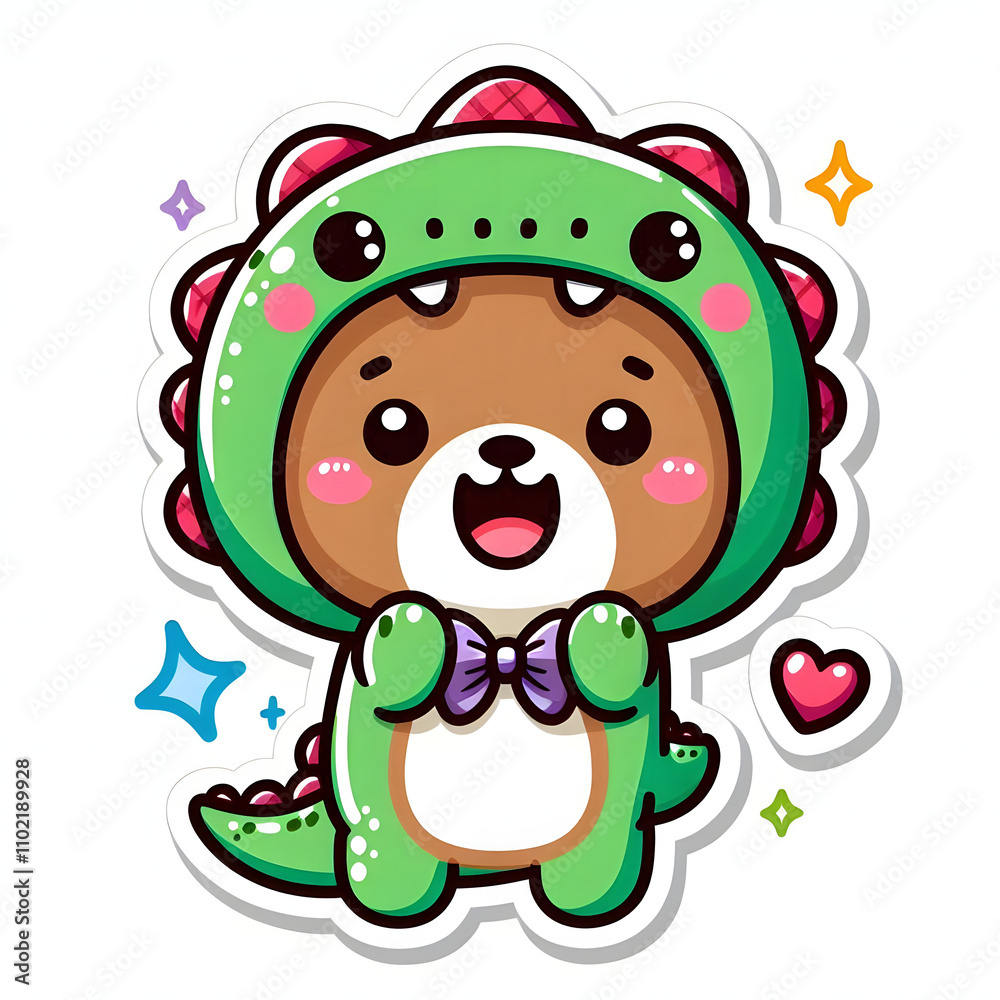 Cute sticker kawaii little bear Costume Dinosaur Cute sticker kawaii little bear Costume Dinosaur