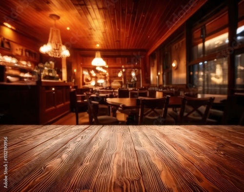 Wooden board empty table in front of blurred background Mockup restaurants, Kitchen