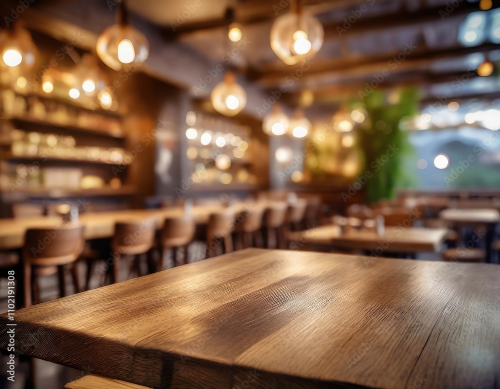 Wooden board empty table in front of blurred background Mockup restaurants, Kitchen Wooden board empty table in front of blurred background Mockup restaurants, Kitchen