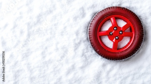 Creative winter tire design on snowy road background with ample space for advertising copy photo