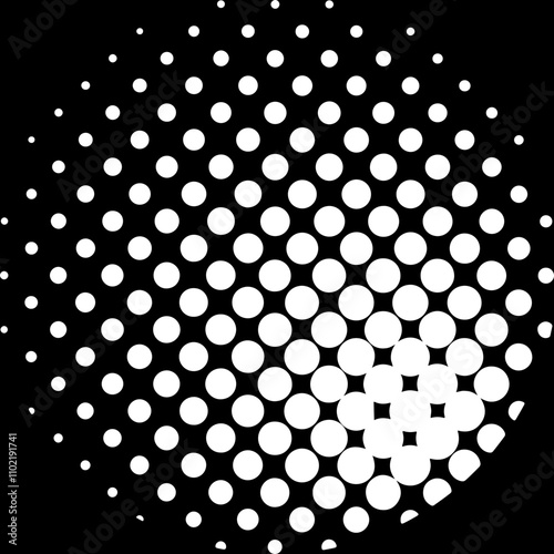 Circular halftone effect, black and white dotted pattern