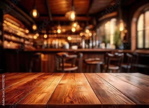 Wooden board empty table in front of blurred background Mockup restaurants, Kitchen