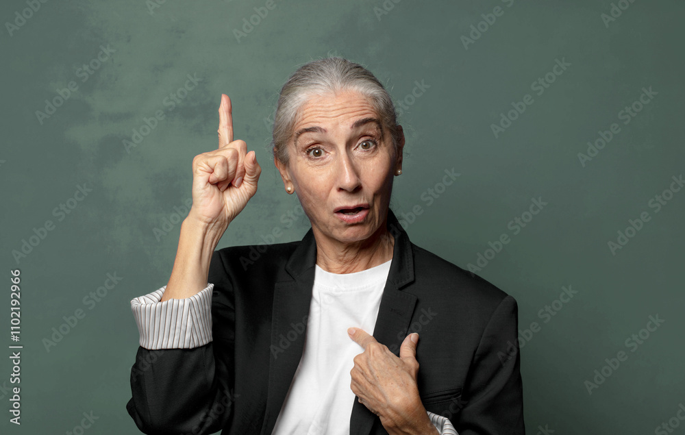  feeling proud and surprised, pointing to self confidently, feeling like successful number one