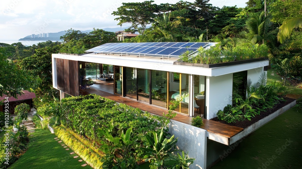 Modern Eco-Friendly House Surrounded by Lush Green Environment Modern Eco-Friendly House Surrounded by Lush Green Environment