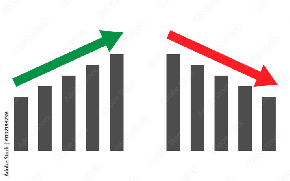 Financial chart icon with straight up and down arrow, vector financial chart with up and down arrow, png bar graph with arrow Financial chart icon with straight up and down arrow, vector financial chart with up and down arrow, png bar graph with arrow