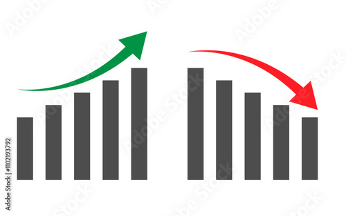 Financial chart icon with curve up and down arrow, vector financial chart with up and down arrow, png bar graph with arrow