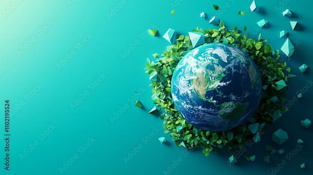 Low-Poly Earth with Greenery - AI generated illustration Low-Poly Earth with Greenery - AI generated illustration