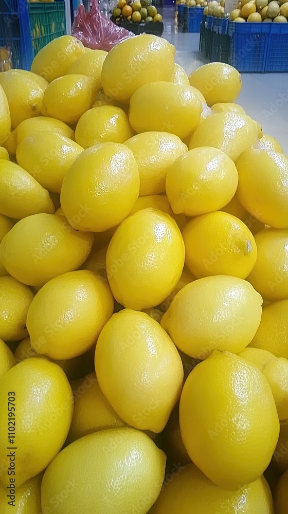 Vibrant fresh lemons piled high in a market under natural lighting showcasing their vibrant hues and textures Vibrant fresh lemons piled high in a market under natural lighting showcasing their vibrant hues and textures