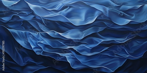 "Floating Blue Fabric Captured in Motion, Creating a Graceful and Elegant Flowing Effect Against a Soft Background, Perfect for Fashion, Textile Design, and Creative Visual Art."