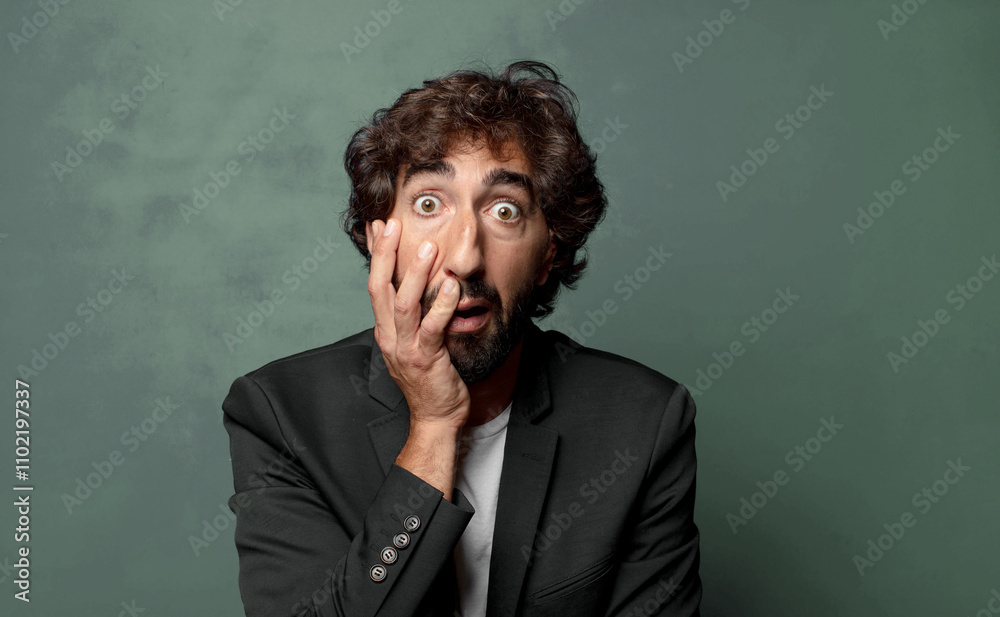  open-mouthed in shock and disbelief, with hand on cheek and arm crossed, feeling stupefied and amazed