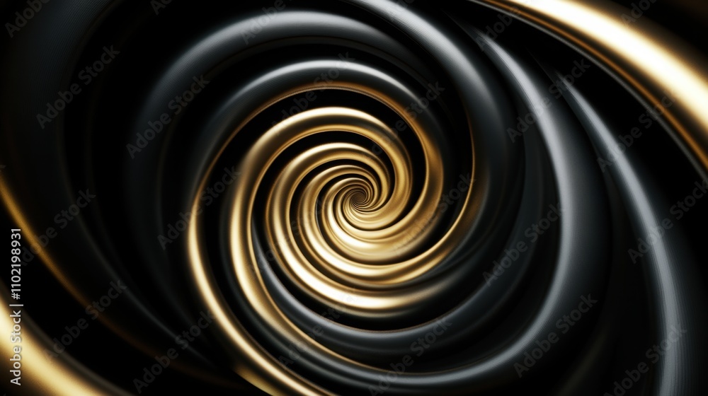intricate 3D spiral pattern in shades of gold and black, radiating from the center intricate 3D spiral pattern in shades of gold and black, radiating from the center