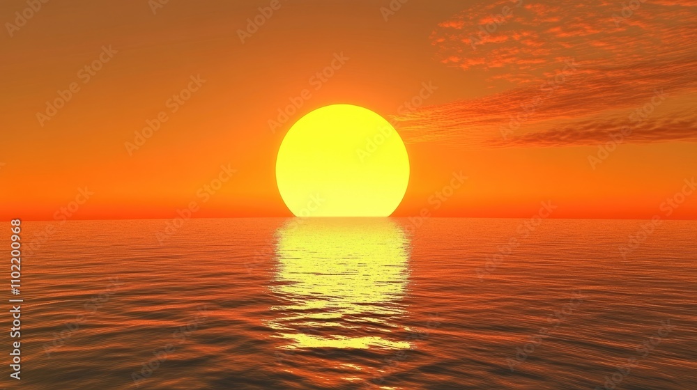 The Sun's vibrant golden hues reflected on calm ocean waves during a sunset. The Sun's vibrant golden hues reflected on calm ocean waves during a sunset.