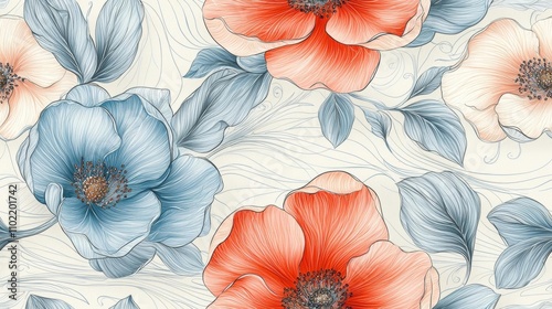 Wallpaper Mural Hand-drawn seamless pattern with whimsical flowers and leaves Torontodigital.ca