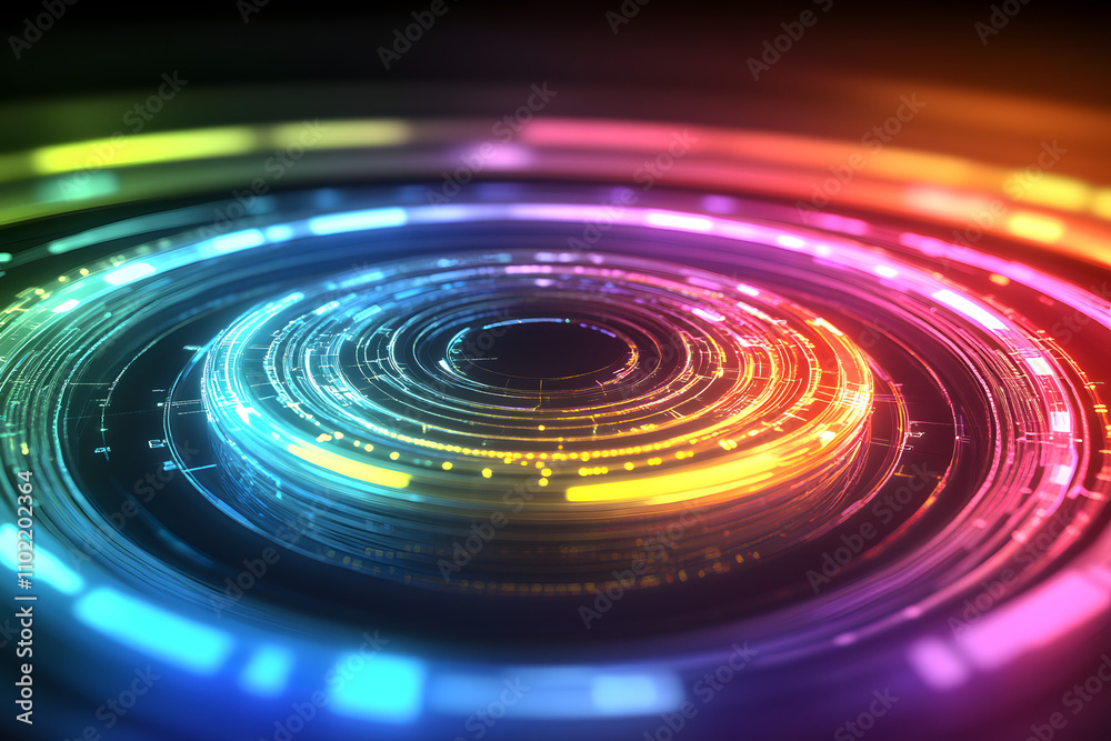 Futuristic neon rings with a glowing rainbow color spectrum, creating a dynamic, modern, and vibrant digital effect for technology, energy, and innovation themes Futuristic neon rings with a glowing rainbow color spectrum, creating a dynamic, modern, and vibrant digital effect for technology, energy, and innovation themes