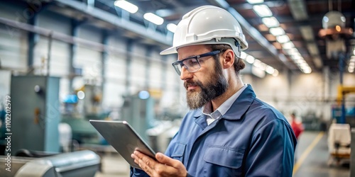 Industrial Worker Using Tablet in Factory Setting