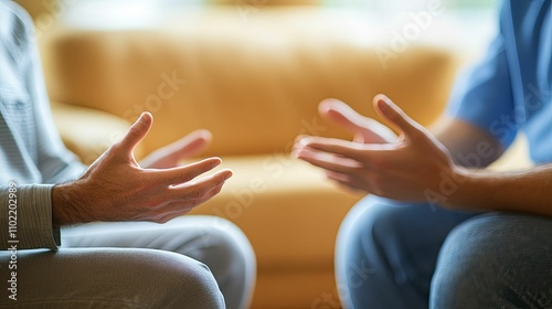Wallpaper Mural Two People Engaging In Conversation Gesturing With Hands Torontodigital.ca