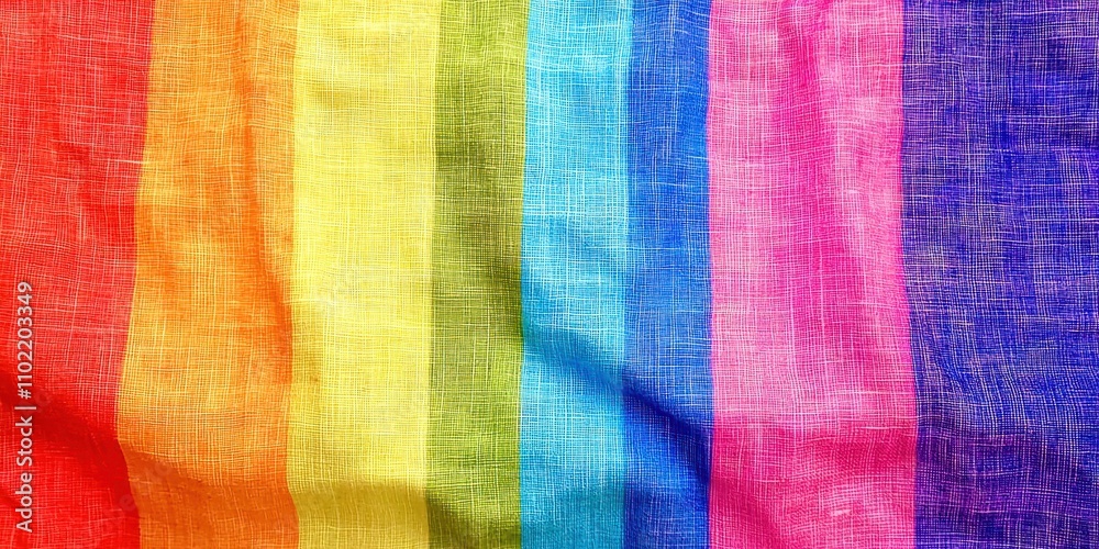 Rainbow colored piece of cloth with a stripe of white Rainbow colored piece of cloth with a stripe of white
