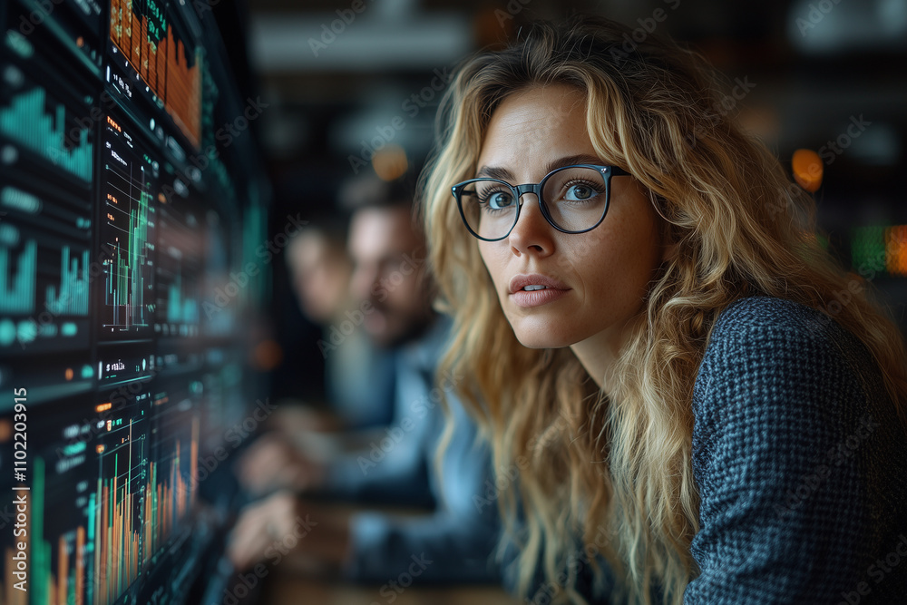 Professionals analyzing revenue trends with futuristic data visualizations in a modern conference room. Professionals analyzing revenue trends with futuristic data visualizations in a modern conference room.