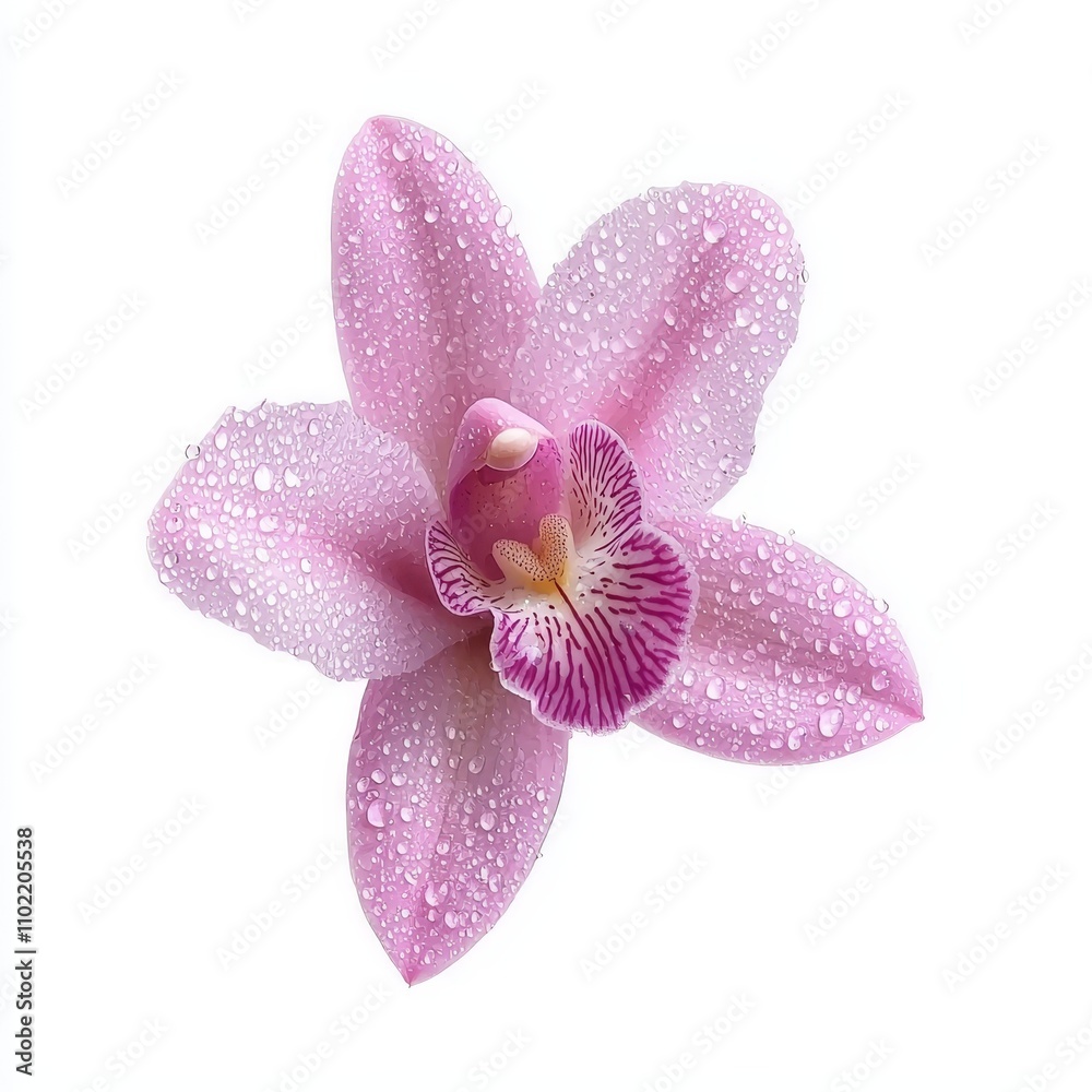 Photorealistic Isolated Orchid with Water Droplets on a White Background for Maximum Visual Impact