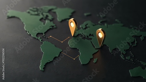 business to roadmap with milestones concept. World map with highlighted locations and glowing markers for navigation.