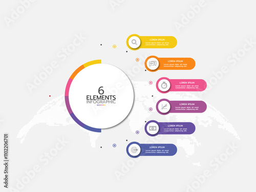 Vector infographic label design with circle infographic template design and 6 options or steps. It can be used for process diagrams, presentations, workflow layouts, banners, flow charts, info graphs.