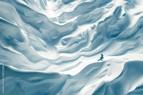 abstract background ski slope with snowboarder,snowy hills.Concept of tourism hiking,copy space