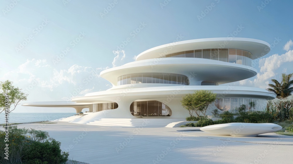 Modern White House With Curved Architecture On A Beach Modern White House With Curved Architecture On A Beach