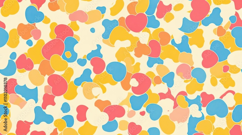 Abstract Background, Pastel Heart-Shaped Forms in Vibrant Hues Seamlessly Intertwined Abstract Background, Pastel Heart-Shaped Forms in Vibrant Hues Seamlessly Intertwined